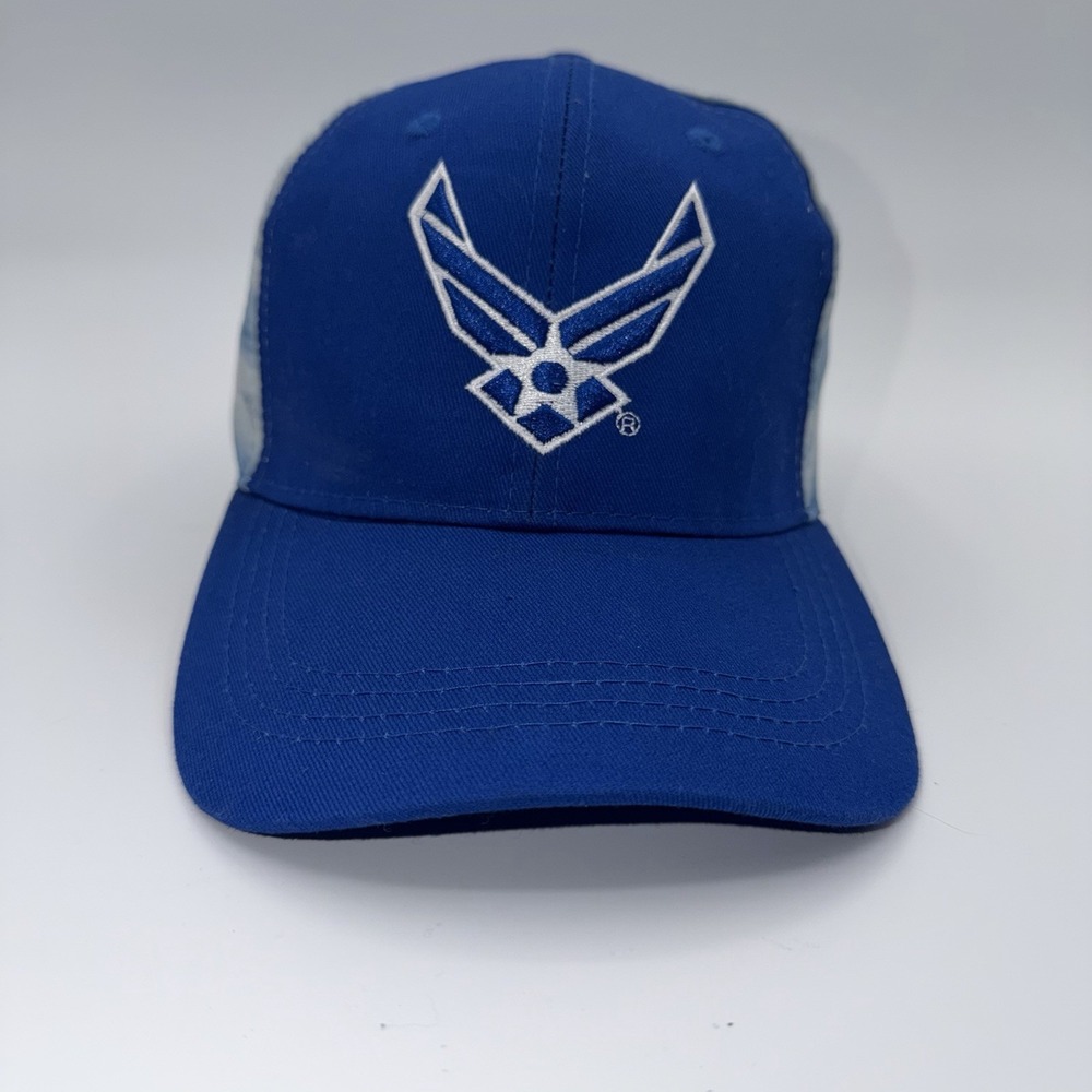 US Air Force Hat Cap Royal Blue Strap Back Aircraft In Sky Spell Out In Back